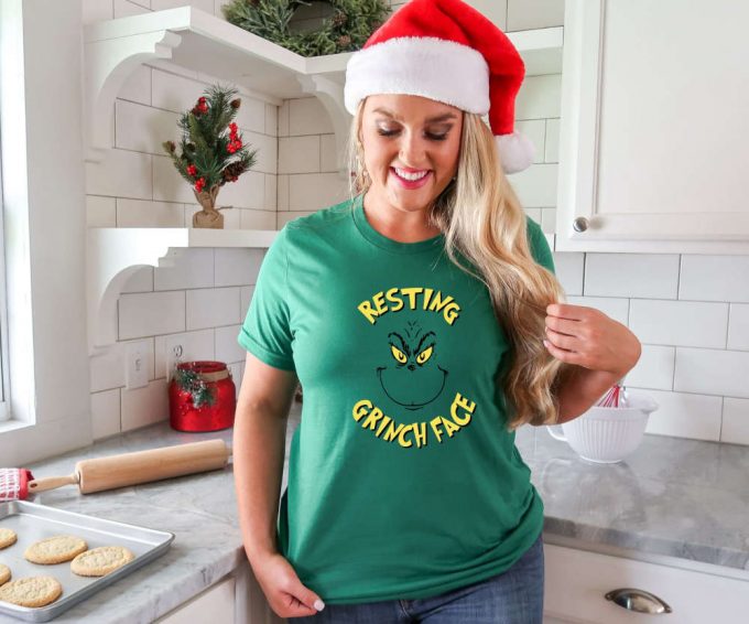 Resting Grinch Face Tshirt, Retro Grinch Shirt, Grinch Christmas Shirt For Women, Merry Grinchmas Tee, Cute Grinch T-Shirt For Girls 2