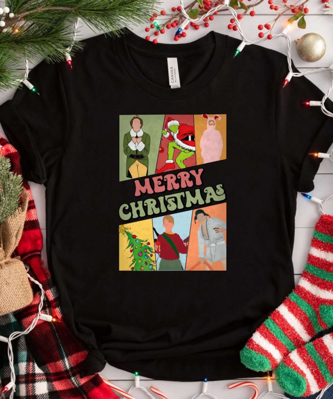 Retro Christmas Characters Tshirt, Boho Christmas T-Shirt, Fun Christmas Shirt, Comic Christmas Tee, Christmas Gift For Her 2