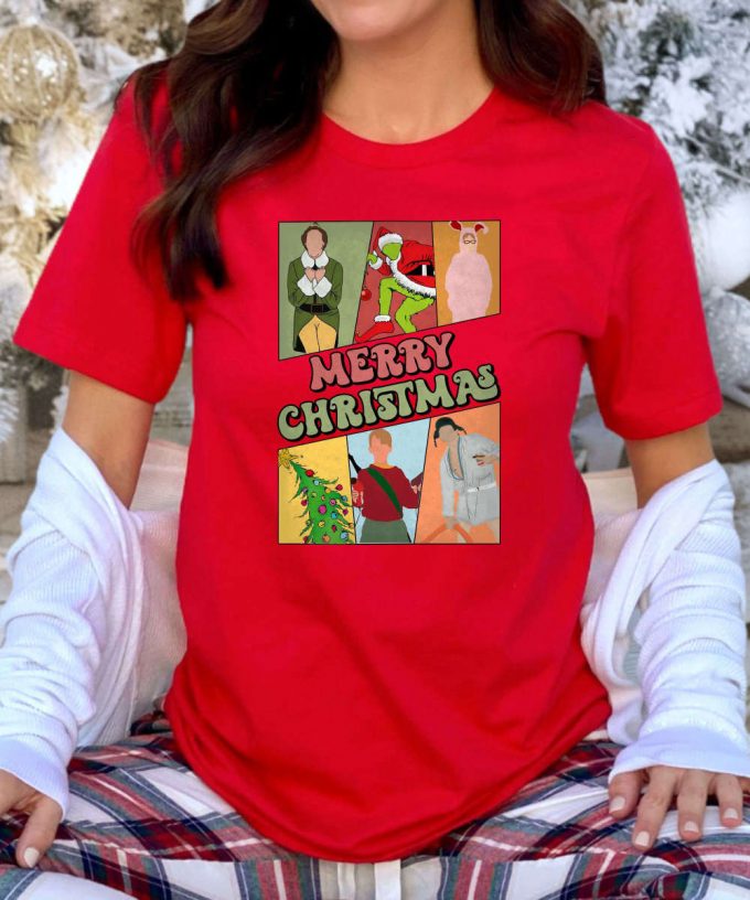 Retro Christmas Characters Tshirt, Boho Christmas T-Shirt, Fun Christmas Shirt, Comic Christmas Tee, Christmas Gift For Her 3