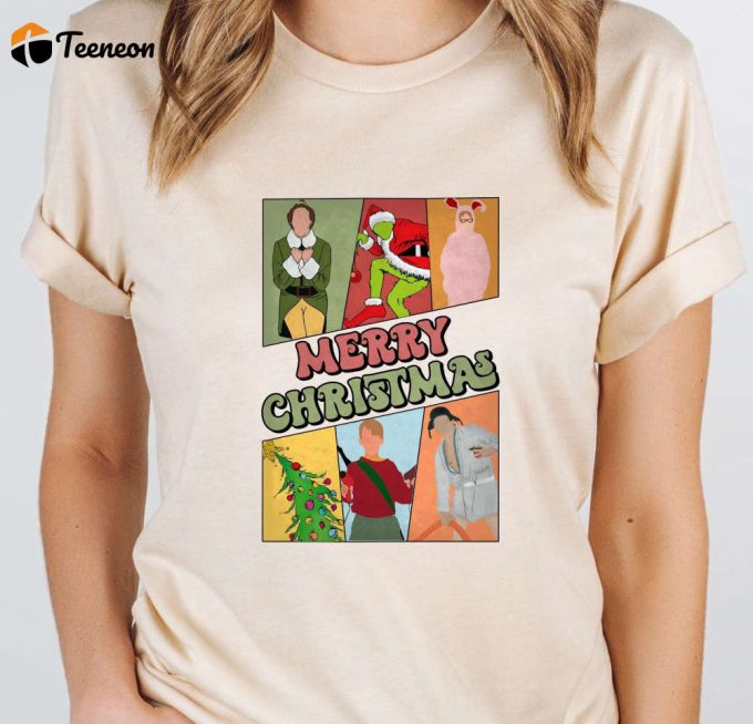 Retro Christmas Characters Tshirt, Boho Christmas T-Shirt, Fun Christmas Shirt, Comic Christmas Tee, Christmas Gift For Her 1