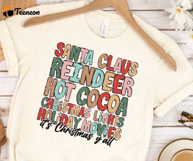 Retro Christmas Tshirt, Santa Claus, Reindeer, Hot Cocoa, Christmas Lights, Womens Christmas Shirt, Christmas Gift For Her, Retro Holiday 1