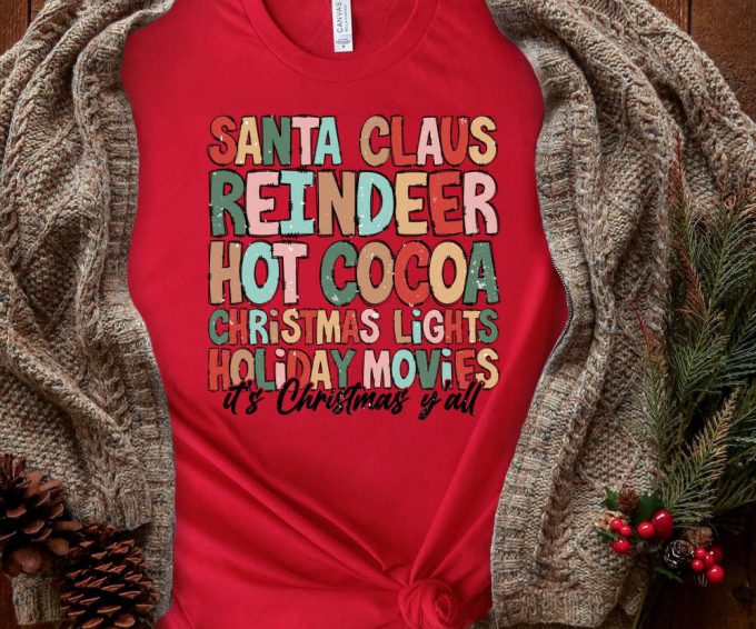 Retro Christmas Tshirt, Santa Claus, Reindeer, Hot Cocoa, Christmas Lights, Womens Christmas Shirt, Christmas Gift For Her, Retro Holiday 3