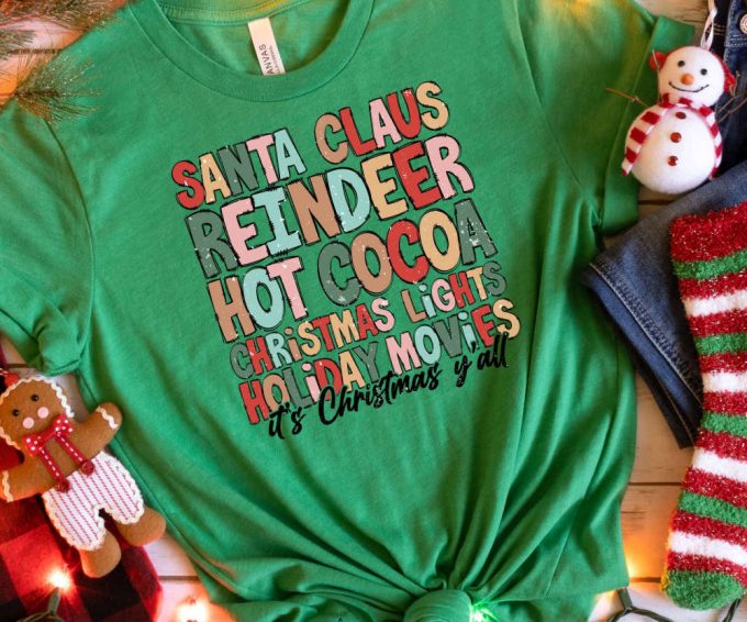 Retro Christmas Tshirt, Santa Claus, Reindeer, Hot Cocoa, Christmas Lights, Womens Christmas Shirt, Christmas Gift For Her, Retro Holiday 4