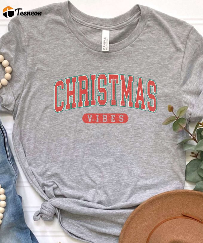 Retro Christmas Vibes Tshirt, Womens Christmas Shirt, Christmas Gift For Her, Retro Holiday Shirt, Merry Christmas Tee Shirt 1