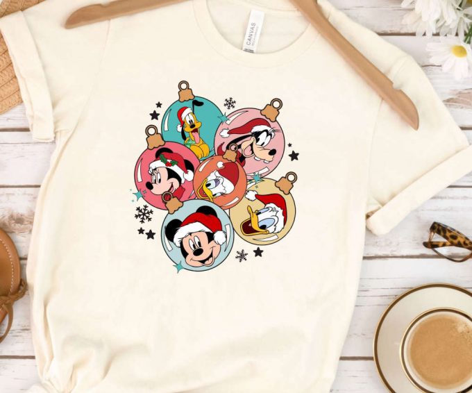 Retro Disney Characters Christmas Ornaments Tshirt, Family Disney Trip Shirt, Christmas Gift For Couple, Disney World Tees, Disneyland Tees 2