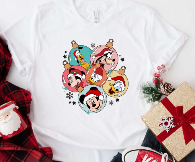 Retro Disney Characters Christmas Ornaments Tshirt, Family Disney Trip Shirt, Christmas Gift For Couple, Disney World Tees, Disneyland Tees 4