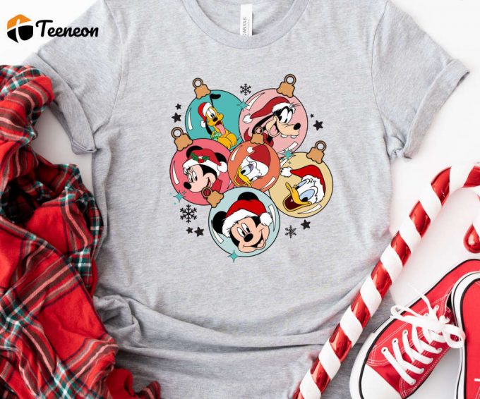 Retro Disney Characters Christmas Ornaments Tshirt, Family Disney Trip Shirt, Christmas Gift For Couple, Disney World Tees, Disneyland Tees 1