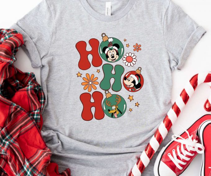 Retro Disney Characters Christmas Ornaments Tshirt, Family Disney Trip Shirt, Ho Ho Ho Christmas T-Shirt, Disney World Tees, Disneyland Tees 3