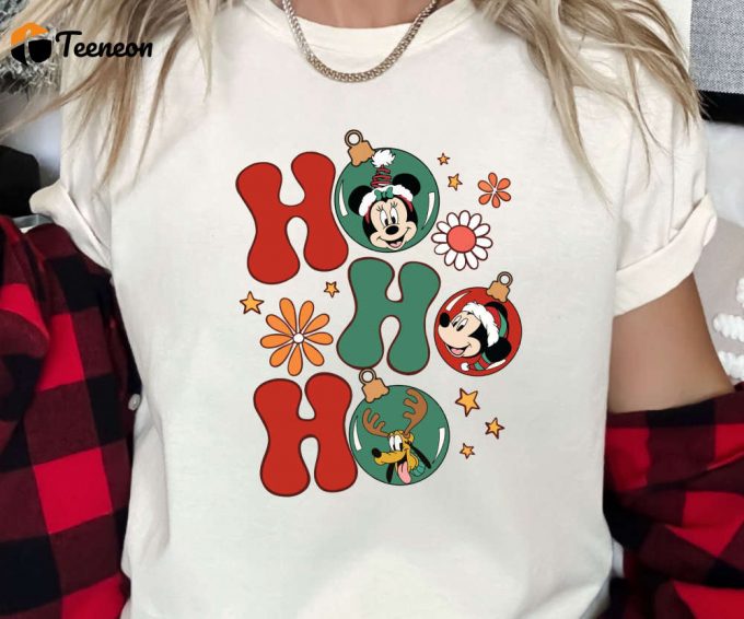 Retro Disney Characters Christmas Ornaments Tshirt, Family Disney Trip Shirt, Ho Ho Ho Christmas T-Shirt, Disney World Tees, Disneyland Tees 1