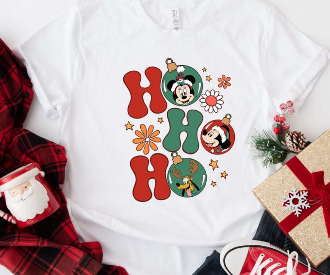 Retro Disney Characters Christmas Ornaments Tshirt, Family Disney Trip Shirt, Ho Ho Ho Christmas T-Shirt, Disney World Tees, Disneyland Tees 4