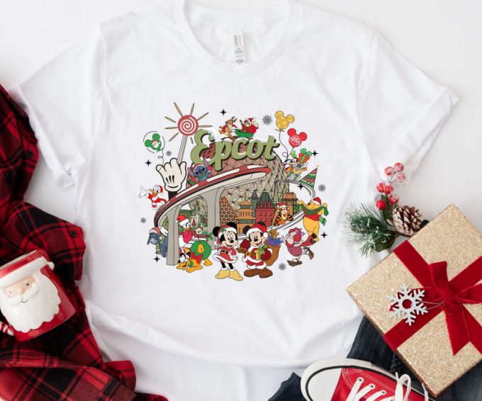 Retro Epcot Christmas Tshirt, Family Disney Trip Shirt, Epcot Trip T-Shirt, Disney World Tees, Disney Characters Christmas Shirt 4