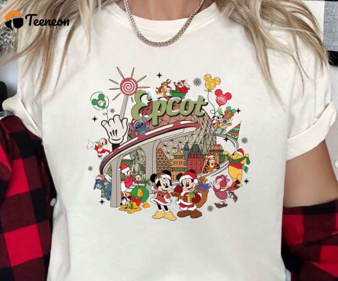 Retro Epcot Christmas Tshirt, Family Disney Trip Shirt, Epcot Trip T-Shirt, Disney World Tees, Disney Characters Christmas Shirt 1