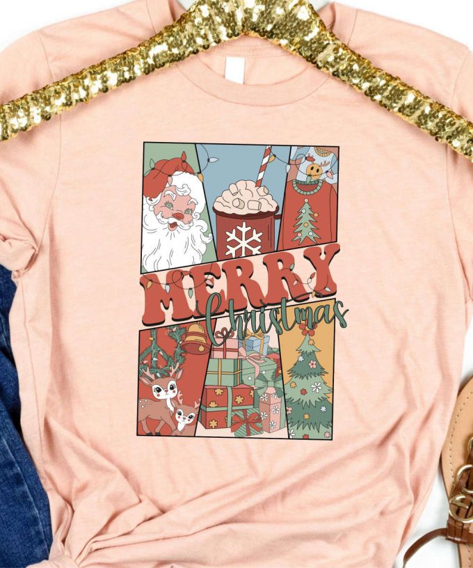 Retro Merry Christmas Tshirt, Retro Santa Shirt, Womens Retro Christmas Top, Christmas Gift For Her, Retro Holiday Tee Shirt 2