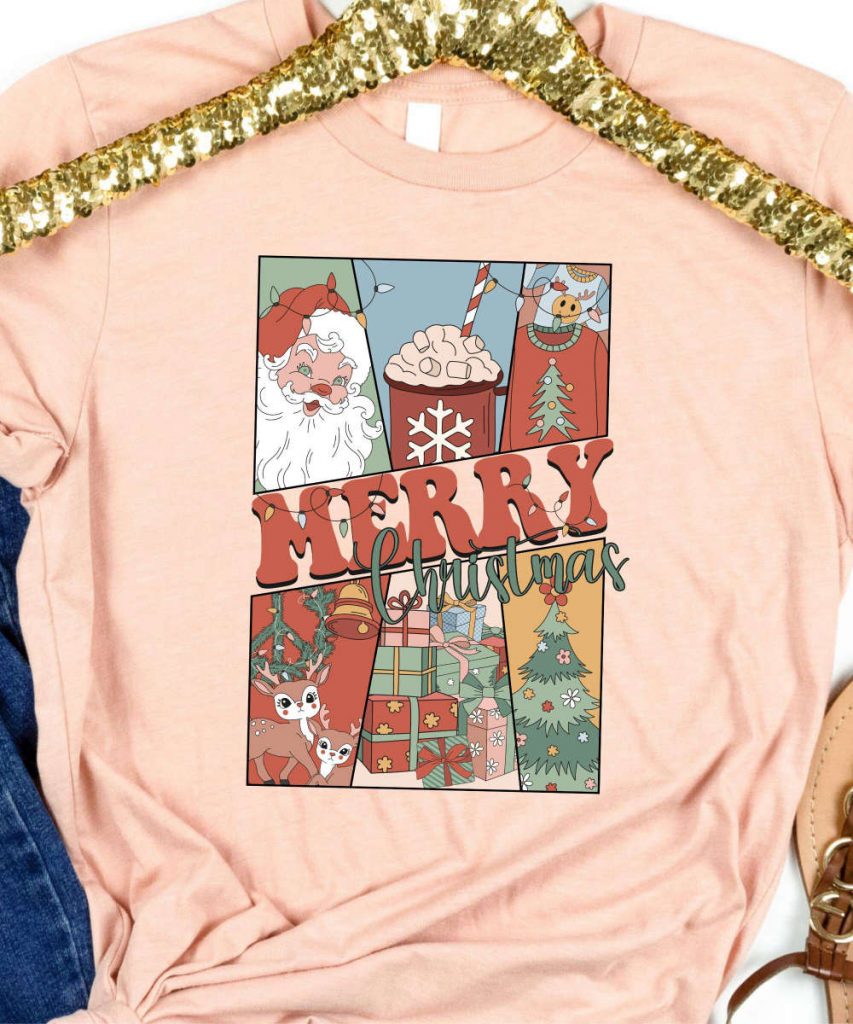 Retro Merry Christmas Tshirt, Retro Santa Shirt, Womens Retro Christmas Top, Christmas Gift For Her, Retro Holiday Tee Shirt 7