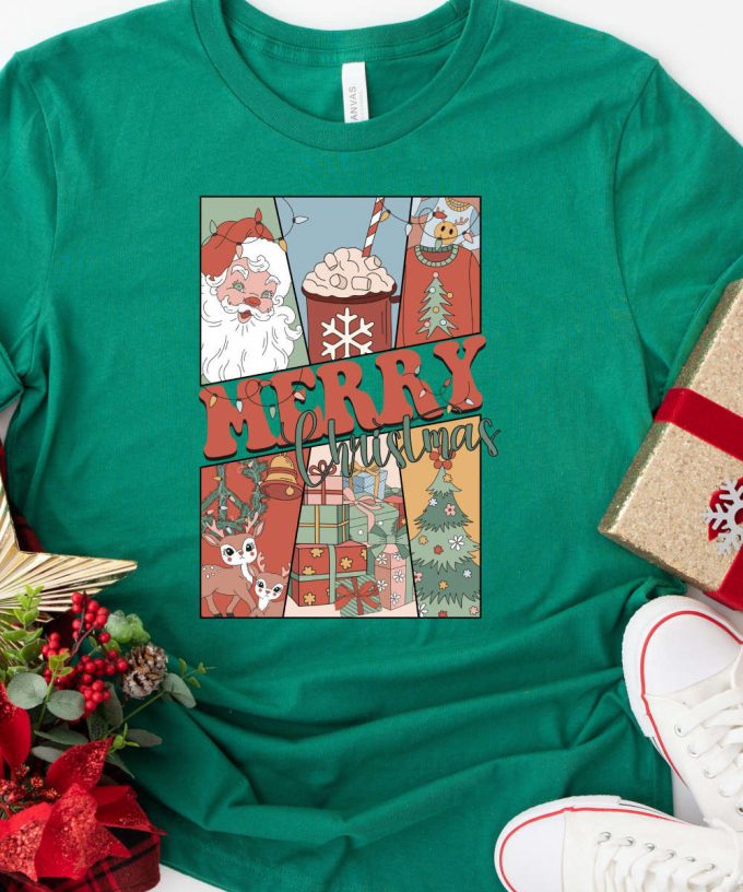 Retro Merry Christmas Tshirt, Retro Santa Shirt, Womens Retro Christmas Top, Christmas Gift For Her, Retro Holiday Tee Shirt 3