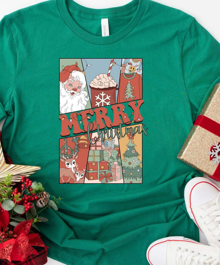 Retro Merry Christmas Tshirt, Retro Santa Shirt, Womens Retro Christmas Top, Christmas Gift For Her, Retro Holiday Tee Shirt 9