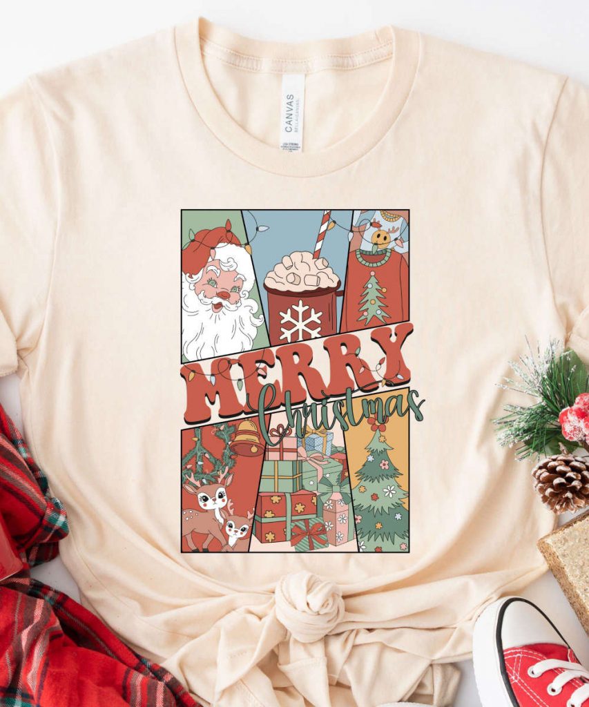 Retro Merry Christmas Tshirt, Retro Santa Shirt, Womens Retro Christmas Top, Christmas Gift For Her, Retro Holiday Tee Shirt 11