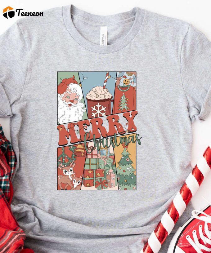 Retro Merry Christmas Tshirt, Retro Santa Shirt, Womens Retro Christmas Top, Christmas Gift For Her, Retro Holiday Tee Shirt 1
