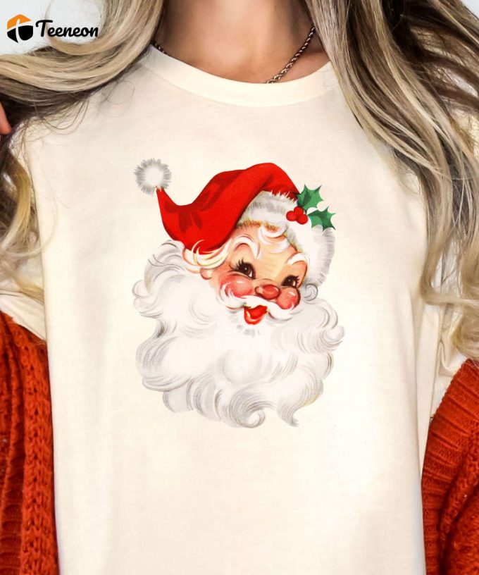 Retro Santa Tshirt, Funny Santa Shirt, Womens Retro Christmas T-Shirt, Christmas Gift For Her, Retro Holiday Tee, Believe Santa Graphic Tee 1