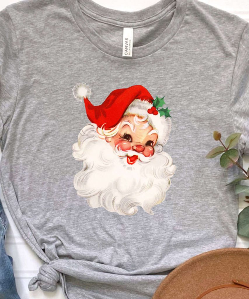 Retro Santa Tshirt, Funny Santa Shirt, Womens Retro Christmas T-Shirt, Christmas Gift For Her, Retro Holiday Tee, Believe Santa Graphic Tee 7