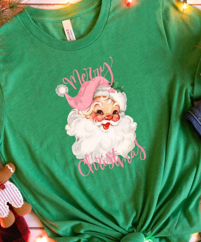 Retro Santa Tshirt, Pink Santa Shirt, Womens Retro Christmas T-Shirt, Christmas Gift For Her, Retro Holiday Tee, Believe Santa Graphic Tee 3