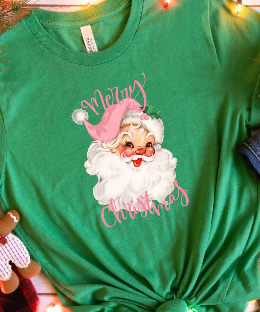 Retro Santa Tshirt, Pink Santa Shirt, Womens Retro Christmas T-Shirt, Christmas Gift For Her, Retro Holiday Tee, Believe Santa Graphic Tee 9