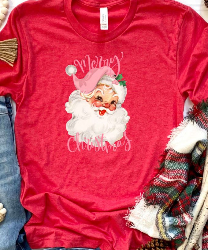 Retro Santa Tshirt, Pink Santa Shirt, Womens Retro Christmas T-Shirt, Christmas Gift For Her, Retro Holiday Tee, Believe Santa Graphic Tee 4