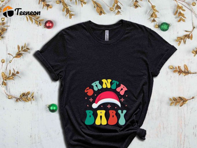 Santa Baby Maternity T-Shirt, Mama Santa Tshirt, Gift For New Moms, Christmas Pregnancy Shirt, Baby Announcement Shirt, Xmas Maternity Tees 1