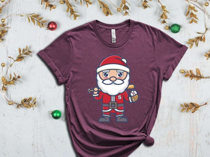 Santa Baseball Christmas T-Shirt, Funny Santa Shirt, Xmas Sport Shirt, Christmas Gift For Baseball Lover, Xmas Baseball, Xmas Gift For Boys 4