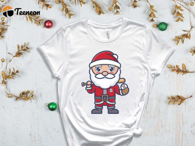 Santa Baseball Christmas T-Shirt, Funny Santa Shirt, Xmas Sport Shirt, Christmas Gift For Baseball Lover, Xmas Baseball, Xmas Gift For Boys 1
