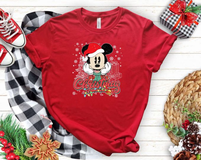 Santa Mickey T-Shirt, Christmas Shirt, Santa Hat Shirt, Mickey Mouse Shirt, Disney Shirt, Xmas Party, Retro Cartoon Shirt, Disney Family Tee 4