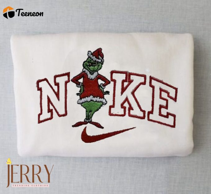 Santa Nike Grinch Xmas Embroidered Sweatshirt 1