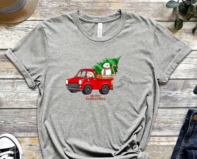 Santa'S Christmas Truck T-Shirt, Santa Shirt, Xmas Shirt For Boys, Santa Truck Shirt, Funny Santa Shirt, Red Christmas Truck, Holiday Shirt 4