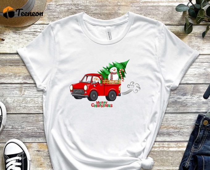 Santa'S Christmas Truck T-Shirt, Santa Shirt, Xmas Shirt For Boys, Santa Truck Shirt, Funny Santa Shirt, Red Christmas Truck, Holiday Shirt 1