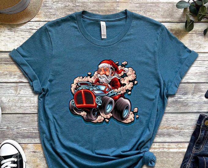 Santa'S Monster Truck T-Shirt, Santa Shirt, Xmas Shirt For Boys, Santa Truck Shirt, Funny Santa Shirt, Red Christmas Truck, Holiday Shirt 4