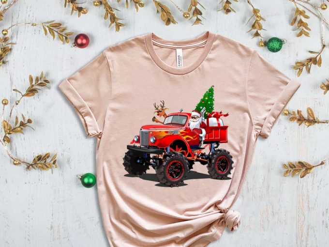 Santa'S Monster Truck T-Shirt, Santa Shirt, Xmas Shirt For Boys, Santa Truck Shirt, Funny Santa Shirt, Red Christmas Truck, Holiday Shirt 3