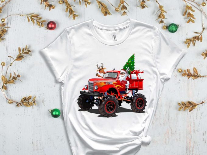 Santa'S Monster Truck T-Shirt, Santa Shirt, Xmas Shirt For Boys, Santa Truck Shirt, Funny Santa Shirt, Red Christmas Truck, Holiday Shirt 4