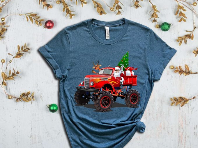 Santa'S Monster Truck T-Shirt, Santa Shirt, Xmas Shirt For Boys, Santa Truck Shirt, Funny Santa Shirt, Red Christmas Truck, Holiday Shirt 5