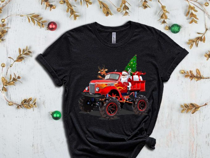 Santa'S Monster Truck T-Shirt, Santa Shirt, Xmas Shirt For Boys, Santa Truck Shirt, Funny Santa Shirt, Red Christmas Truck, Holiday Shirt 7