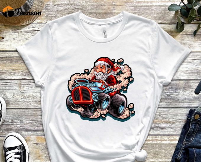 Santa'S Monster Truck T-Shirt, Santa Shirt, Xmas Shirt For Boys, Santa Truck Shirt, Funny Santa Shirt, Red Christmas Truck, Holiday Shirt 1