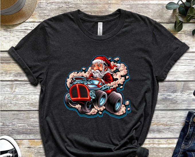 Santa'S Monster Truck T-Shirt, Santa Shirt, Xmas Shirt For Boys, Santa Truck Shirt, Funny Santa Shirt, Red Christmas Truck, Holiday Shirt 2