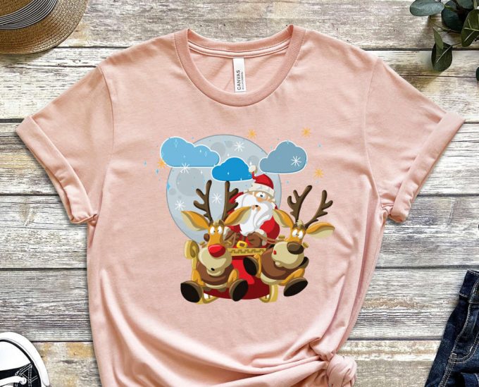 Santa'S Reindeer Shirt, Christmas Deer Shirt, Santa'S Sleigh, Flying Santa, Funny Christmas Shirt, Moon Christmas Shirt, Reindeer Tshirt 5