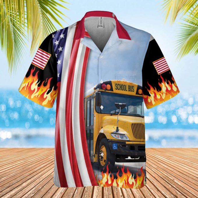 School Bus Driver Haiwaiian Shirt, Beach Holiday Hawaii Shirt, Summer Vacation Aloha Shirt, Shirt For Men/ Women, American Flag Shirt 2