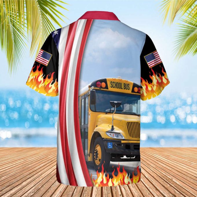 School Bus Driver Haiwaiian Shirt, Beach Holiday Hawaii Shirt, Summer Vacation Aloha Shirt, Shirt For Men/ Women, American Flag Shirt 3