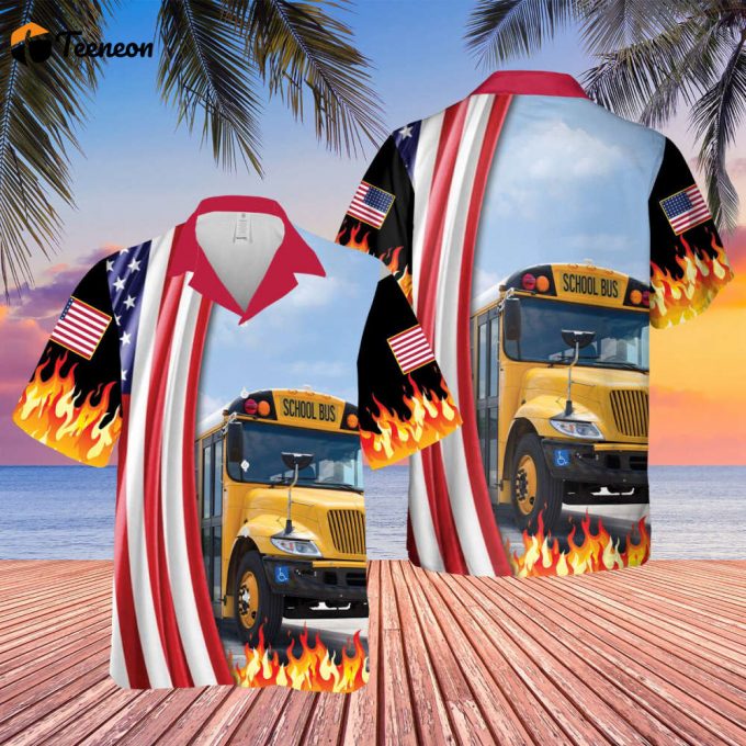 School Bus Driver Haiwaiian Shirt, Beach Holiday Hawaii Shirt, Summer Vacation Aloha Shirt, Shirt For Men/ Women, American Flag Shirt 1