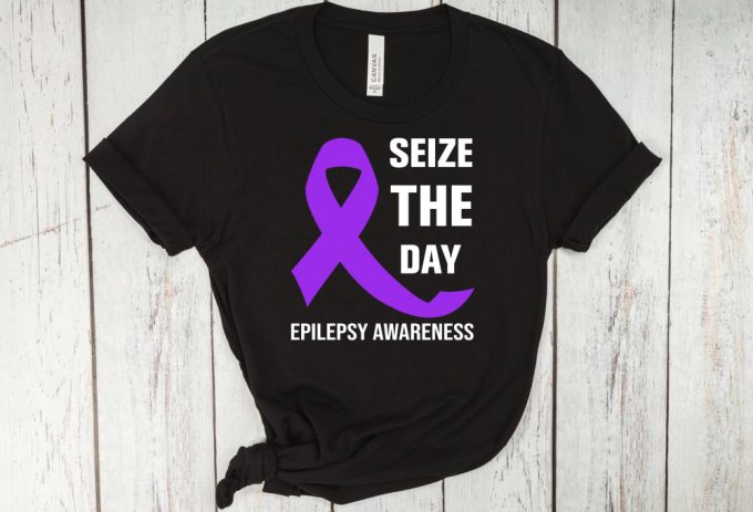 Seize The Day T-Shirt: Epilepsy Awareness Shirt Purple Ribbon Tee Support Group Shirts For Epilepsy Moms Nurses Social Awareness 2