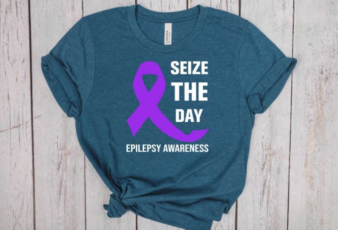 Seize The Day T-Shirt: Epilepsy Awareness Shirt Purple Ribbon Tee Support Group Shirts For Epilepsy Moms Nurses Social Awareness 3