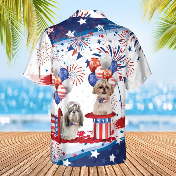 Shih Tzu Independence Day Hawaiian Shirt, Shih Tzu American Flag Shirt, 4Th Of July, Tropical Pattern Shirt, Firework Hawaii Travel Shirt 3