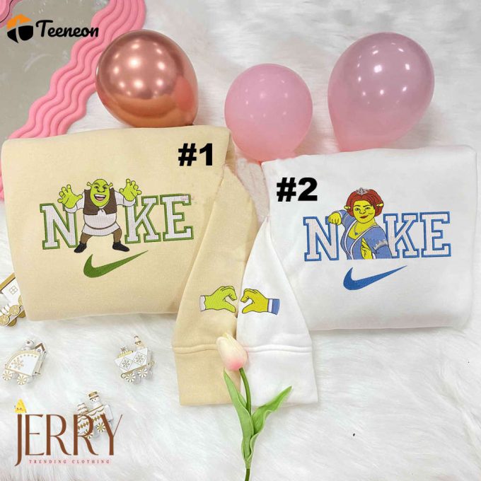 Shrek And Princess Fiona Couple Disney Nike Embroidered Sweatshirts 1