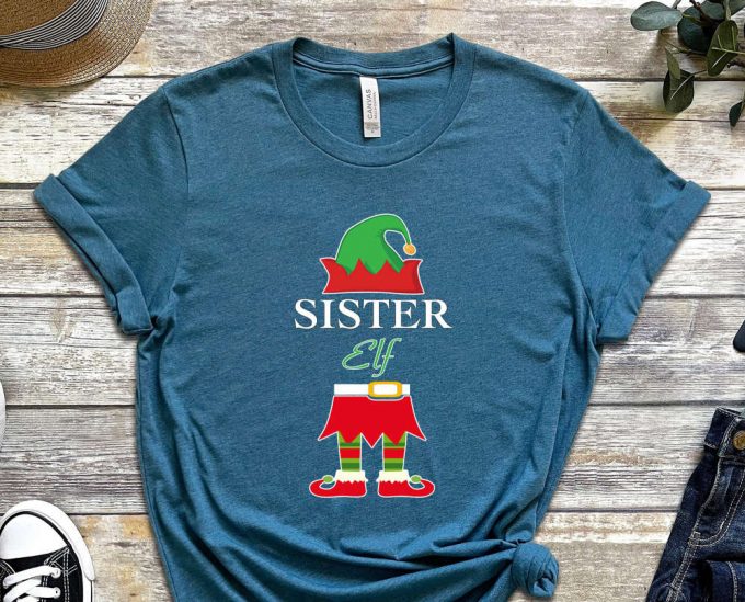 Sister Elf T-Shirt, Xmas Sister Shirt, Xmas Gift For Sister, Personalized Family Christmas Tees, Custom Xmas Tees, Matching Family Xmas Tees 3